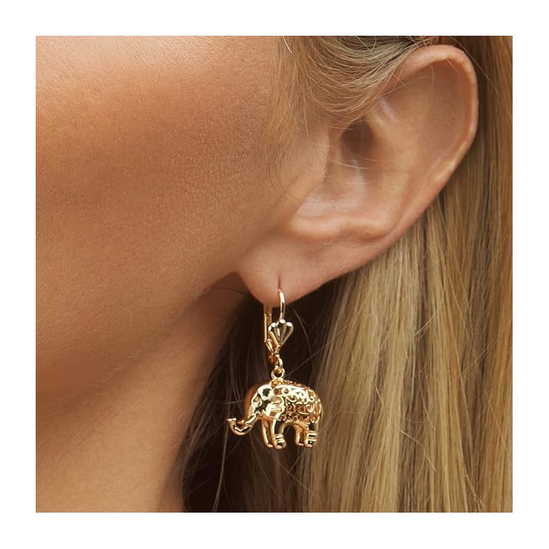 Barzel 18K Gold Plated Filigree Elephant Earrings and Necklace Jewelry