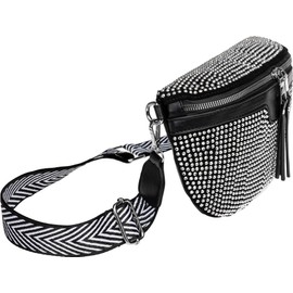 Caspar TS1075 Stylish Large XL Women's Crossbody Bum Bag with Rhinestone Sequins, silver
