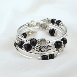 FULU AUTUMN Women's Boho Bracelet with Multilayer Beads Silver Wrap Bracelet Fashion Jewellery Gifts for Birthday and Mother's Day for Women, Zinc, No gemstone