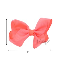 3 Inch Grosgrain Bow for Little Girls- Set of 2 (Neon Orange)