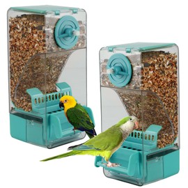 Bird Feeder No Mess 2PCS Automatic Clear Bird Seed Food Container Acrylic Parrot Feeder Dispenser Cage Accessories for Parakeet Budgies Cockatoo Canary Love Bird (Blue)