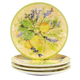 Certified International Lemon Zest Canape Plate Set, 6-inch Diameter, Set of 4, For Everyday Use, Kitchen Accessories, Party Celebration