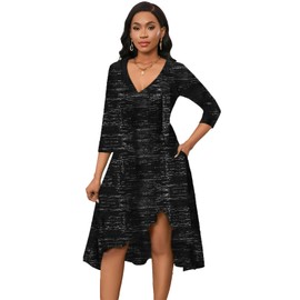 Women's 2025 Summer Wrap Midi Dress Casual Boho Deep V Neck 3/4 Sleeve Ruffle Hem Split Beach Long Dresses with Pocket Black/Grey M