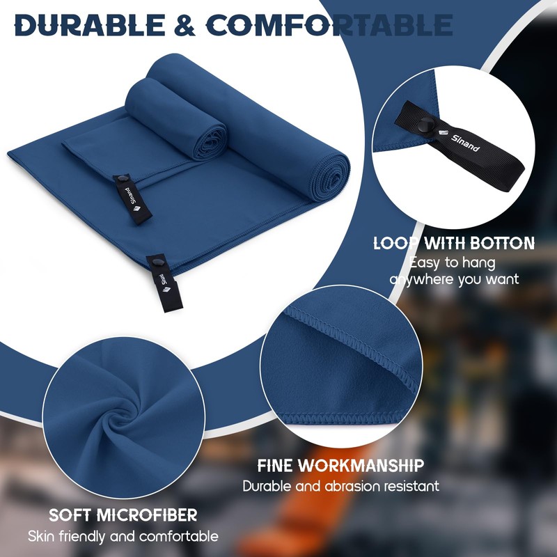 Sinand Microfibre towel 2 Pack |160x80cm+80x40cm| Ultra Lightweight Gym Towel,