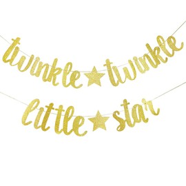 Twinkle Twinkle Little Star Banner, Twinkle Twinkle Little Star Baby Shower Birthday Party Decorations Supplies (Gold Glitter)