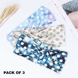 Fashband Boho Headbands, Elastic Knotted Hairband, Polka Dot Yoga Hair Accessories for Women and Girls (Pack of 3)