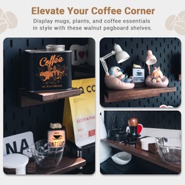 SEMPOMA 2 Pack Solid Wood Pegboard Shelves Compatible with IKEA Skadis Pegboard - 4''x4'' Walnut Finish Wall Organizers, No Assembly Required