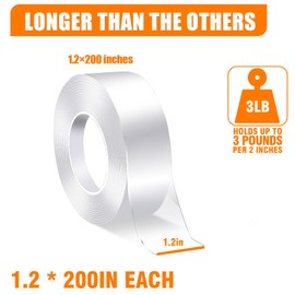 ANLOKE Double Sided Tape Heavy Duty, 1.2 Inchx 200 Inch ，Extra Large Nano Double Sided Adhesive Tapefor Walls, Carpets, and Posters - Removable Reusable, Washable,(16.65FT)…