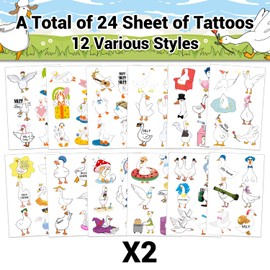 144 PCS Silly Goose Temporary Tattoos Stickers, Funny Silly Goose Party Favors Supplies Birthday Party Decorations Gifts, 24 Sheets
