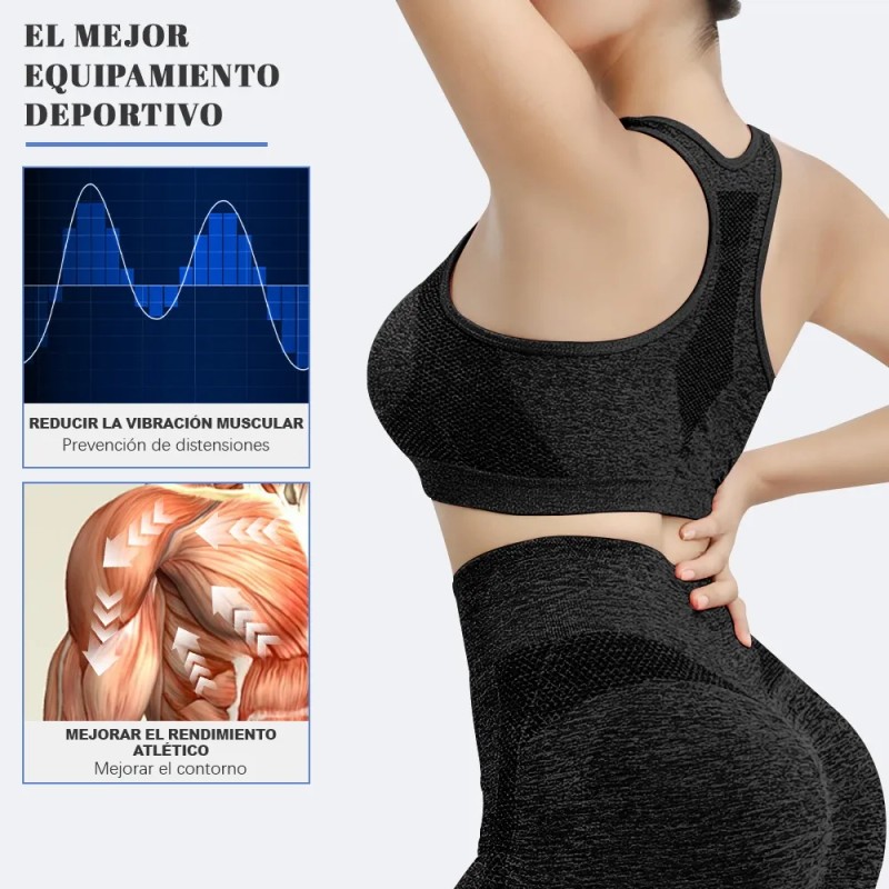 6pzs Pantalones Corto+bra Conjunto Licra Deportivo Gym Mujer