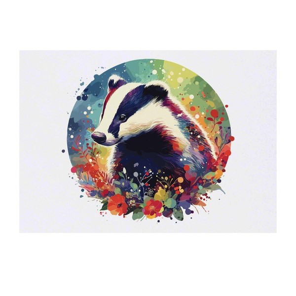 'Colourful Badger With Wild Flowers' Temporary Tattoo - Water Resistant,