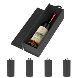 RYDDOY Wine Gift Boxes, 12.8x3.7x3.7 Inches Black Wine Bottle Box With Handle for Liquor and Champagne Magnetic Closure Collapsible Gift Box for Party, Wedding, Gift Wrap, Storage (5 Pack)