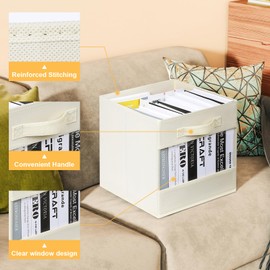 DIMJ Foldable Storage Boxes, Linen Closet Organizers and Storage, 6 Pack Closet Organizer Bins, Storage Cubes with Window, Closet Bins for Clothes, Toys, Books, Blanket (Beige)