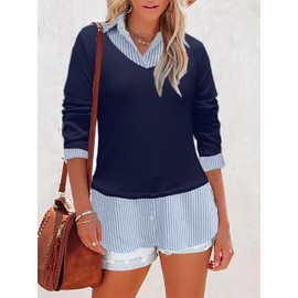 Oyamiki 2 in 1 Sweater Vest Shirt Combo Women Sweater with Built in Collared Shirt Women