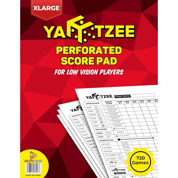 PlayDice Yahtzee Score Pads Perforated: 120 Easy Tear Off, Large