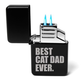 ROLYAD Dual Flame Torch Lighter Best Cat Dad Ever (Black)