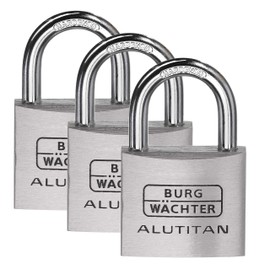 Burg-Wächter Alutitan Trio 770 40 SB Padlocks with Keys, Keyed Alike Padlock, 6.5 mm Shackle Thickness, Rustproof Interior, 4 Keys, Set of 3