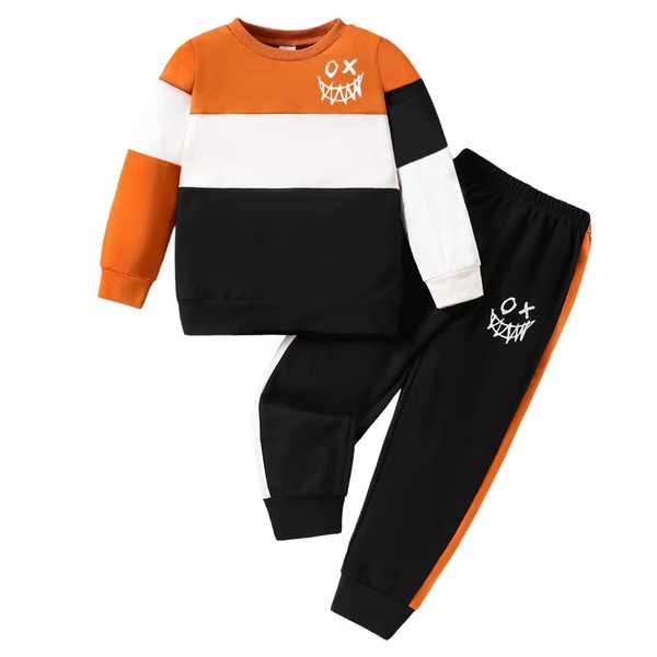 Toddler Baby Boy Clothes Cartoon Face Print Colour Blocking Sweatshirt