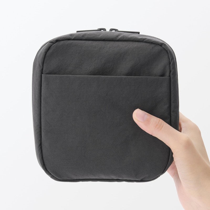 MUJI Wrinkle Nylon Large Opening Square Pouch - Dark Gray,