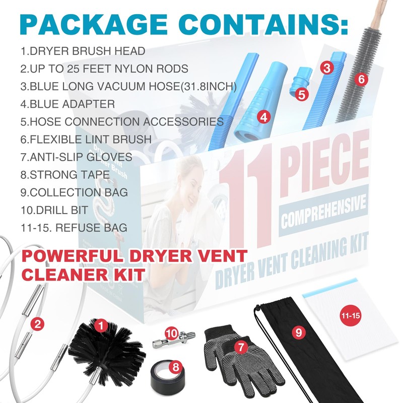 Sealegend 15-Piece 25-Feet Dryer Vent Cleaner Kit, Dryer Cleaning Tools,