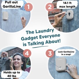 GorillaLine Retractable Clothesline, Indoor and Outdoor, Heavy Duty Wall Mounted Laundry Line, Space Saving Drying Rack for Towels, Sheets and Clothing, Stainless Steel, for Bathroom, Balcony or RV