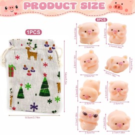 Meanju Pack of 8 Lucky Pig Figures and Fabric Bag Lucky Pigs Mini Lucky Charm Pig Lucky Pig New Year's Eve Lucky Charm Pig Lucky Charm Christmas
