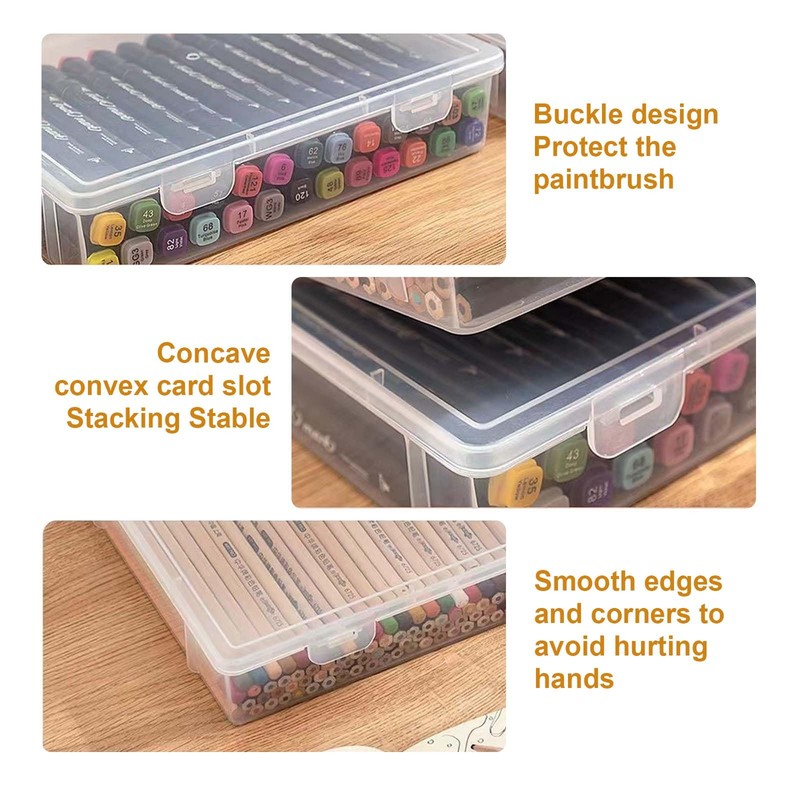 Hnonoxy Plastic Box with Lid, Plastic Storage Box Pens, Transparent