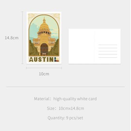 gaeaverse Austin Texas American City Landscape Postcards Vintage Postcards 9pc/Set U.S. Cities Greeting Cards for Business World Travel Landscape Postcard