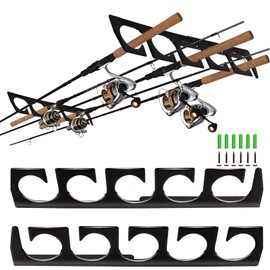 Fishing Rod Holders Vertical Rod Rack, Wall Mounted Fishing Pole Holders Store 5 Rods or Fishing Rod Rack Combos, Fishing Rod Holders for Garage, Wall, any Basement or Cabin Location