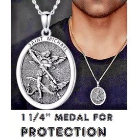 Fashion Jewelry ARCHANGEL ANGEL ST MICHAEL PROTECT Pendant 20" 925 Sterling Silver Necklace Men