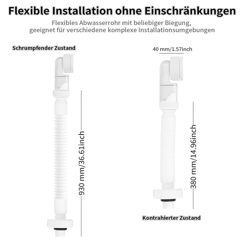 1 1/4 Inch Space-Saving Siphon - Odour-Proof Adjustable Siphon Sink