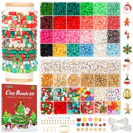 Gionlion Christmas Gifts for Kids Girls - 24 Colors Clay Beads Bracelet Making Kit, Christmas Crafts Toys DIY Arts and Crafts for Kids Age 6-13