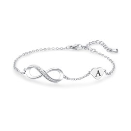 LSxAB Infinity Symbol Initial A Letter Bracelet for Women Birthday Jewellery Gift Love Heart Charm Adjustable Chain Bracelets