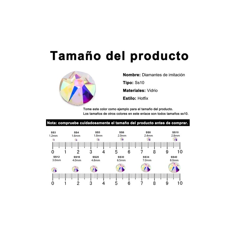 Pedreria Cristal Para Uñas Decorativas Hotfix 1440 Pcs Ss10