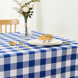 DWCN 54 x 80 Inch Checkered Tablecloth Rectangle - Waterproof, Spillproof and Wipeable Plaid Table Cloth for Kitchen Dinning Outdoor Picnic, Royal Blue and White
