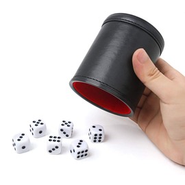 PU Leather Dice Cup with 6 Dice Felt Lining Silent Shaker for Yahtzee Game