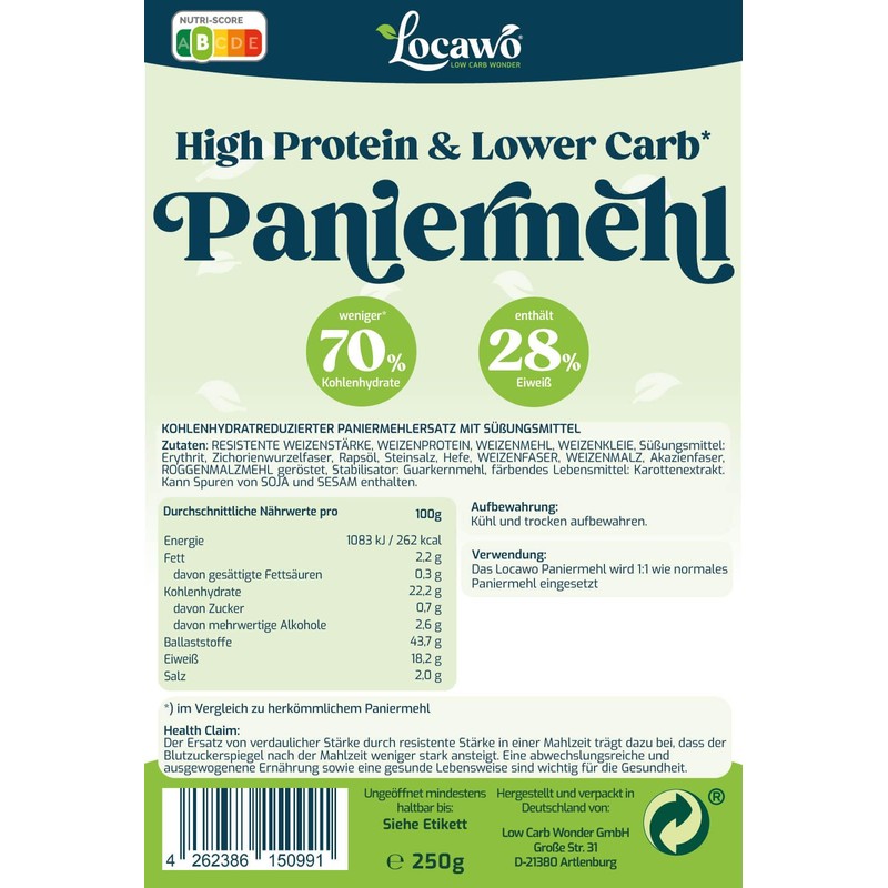 Locawo High Protein & Low Carb Breadcrumbs, Full Wheat Flavour,