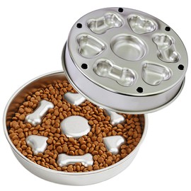 Cilkus Slow Feeder Dog Bowl Stainless Steel, 3 Cups Large Capacity, Designed to Slow Down Eating, Double-Sided Design Ideal for All Dog Sizes