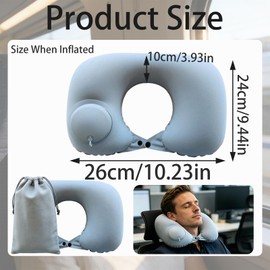 YCZARD Inflatable Travel Pillow, Inflatable Neck Pillow for Travel, Blow Up Neck Pillows for Flights, U-Shaped Headrest Cushion for Airplanes Blue