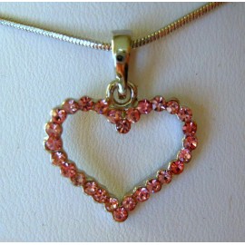 Unbranded Pink Austrian Crystal Heart Pendant and Necklace 15"