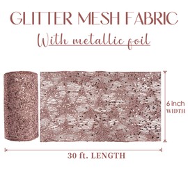 MEEDEE 6 Inch Wide Rose Gold Glitter Mesh Web Wired Edge Ribbon - 10 Yards Roll for Christmas Tree, Garland, Holiday Wreaths, Bows, Centerpiece, Gift Wrapping