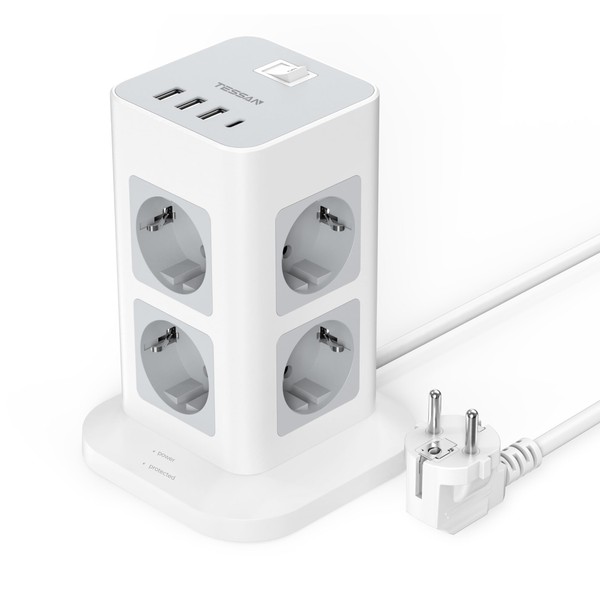 TESSAN TESSAN 8 Fach Mehrfachsteckdose mit USB C, Steckdosenleiste berspannungsschutz