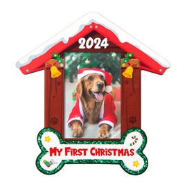 GROWTHMAGIC Pet Dog First Christmas Frame - Wood House Shape 2024 My First Christmas Picture Frame 4x6 Gifts for Dog Puppy Lovers New Pet Owners Gifts