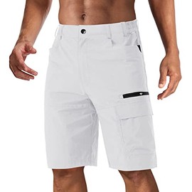 CRYSULLY Men's Jogging Relaxed Fit Shorts with Pockets Mountain Traveling Shorts White