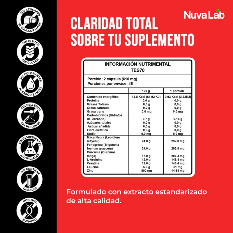 Vitaminas Testosterona Tes70 Hombres Capsulas Sabor