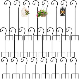 Therwen 24 Pack Shepherds Hooks for Outdoor, 32 Inch Bird Feeder Pole for Outside, Adjustable Heavy Duty Shepherd Hooks for Hanging Plants Baskets, Solar Lights, Lanterns, Weddings, Garden Decoration