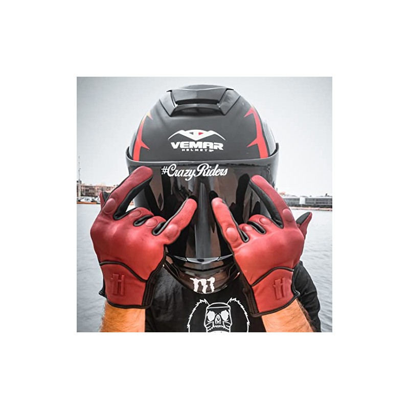 Harssidanzar Men's Full Finger Goatskin Leather Touchscreen Motorcycle Gloves GM028E,