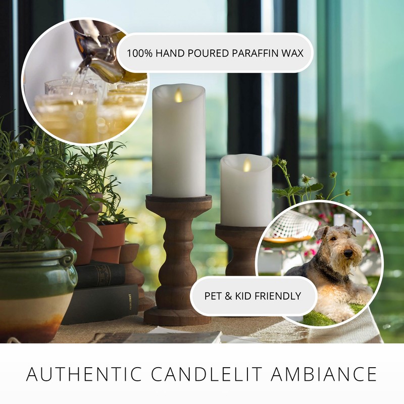 Luminara White Moving Flame Pillar Flameless LED Candle, Scalloped Edge,
