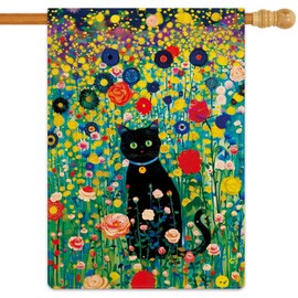 Jauageon Spring Summer Black Cat Garden Flag Colorful Floral Garden Flag Vertical Double Sided Rustic Farmland Burlap Yard Lawn Outdoor Decor 28x40" #BG346