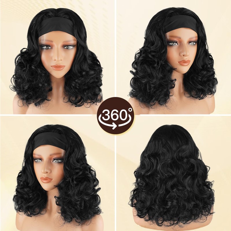 Loose Wave Curly Headband Wig for Black Women 15 Inch